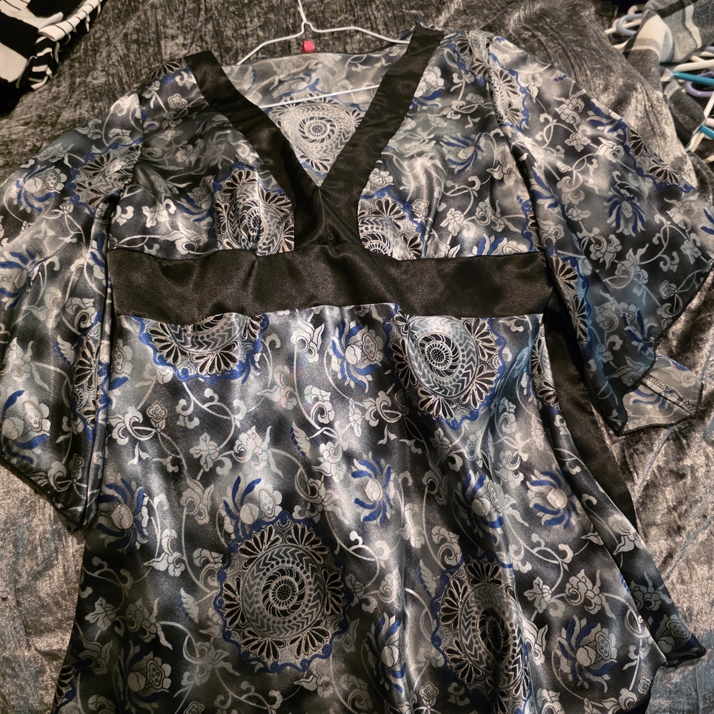 Elegant Black and Blue Floral Women's Blouse